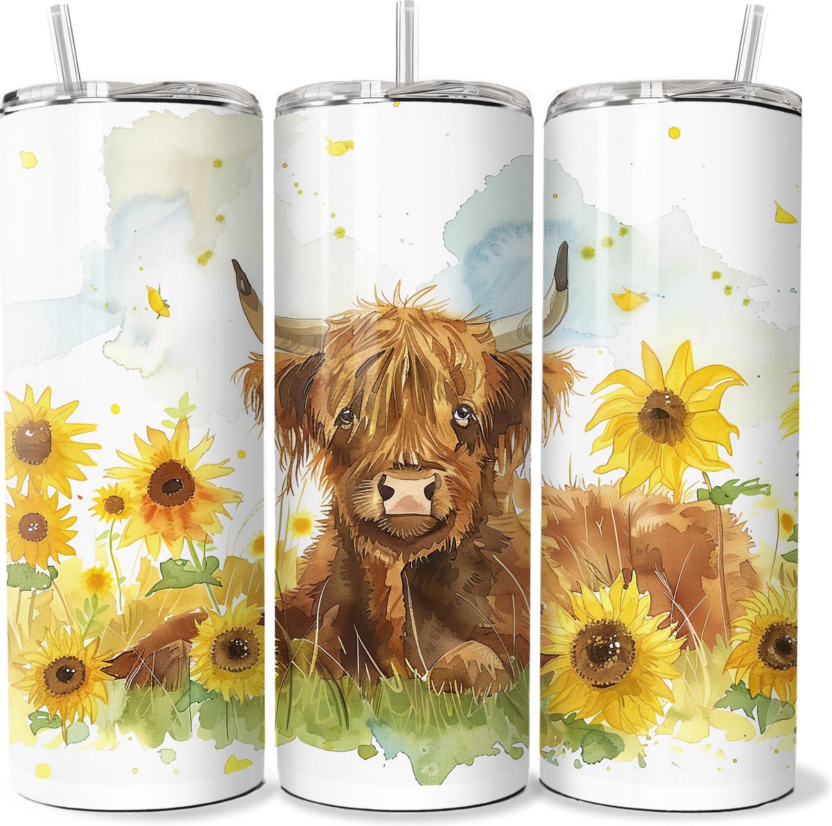 KadoDash - Isolatiebeker - Tumbler - Drinkbeker - Rietjesbeker - Thermosbeker - Thermosfles - Highland Cow Tumbler