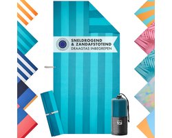 Blumtal Strandlaken 90x180 cm Microvezel - Compacte en Sneldrogende Handdoek - Strandlaken XXL - Stranddeken Zandvrij met Strik - Badlaken Groot & Zacht - Turqouise Strepen