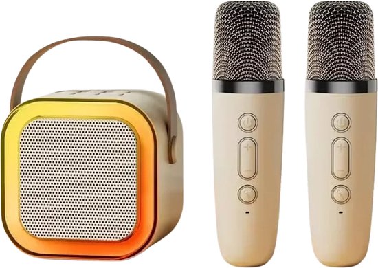 AnyPrice® Kleurrijk Speaker & Microfoon Set - Geluidssysteem - 2 Microfoons - Draadloos voor Volwassenen en Kinderen - Bluetooth - Beige