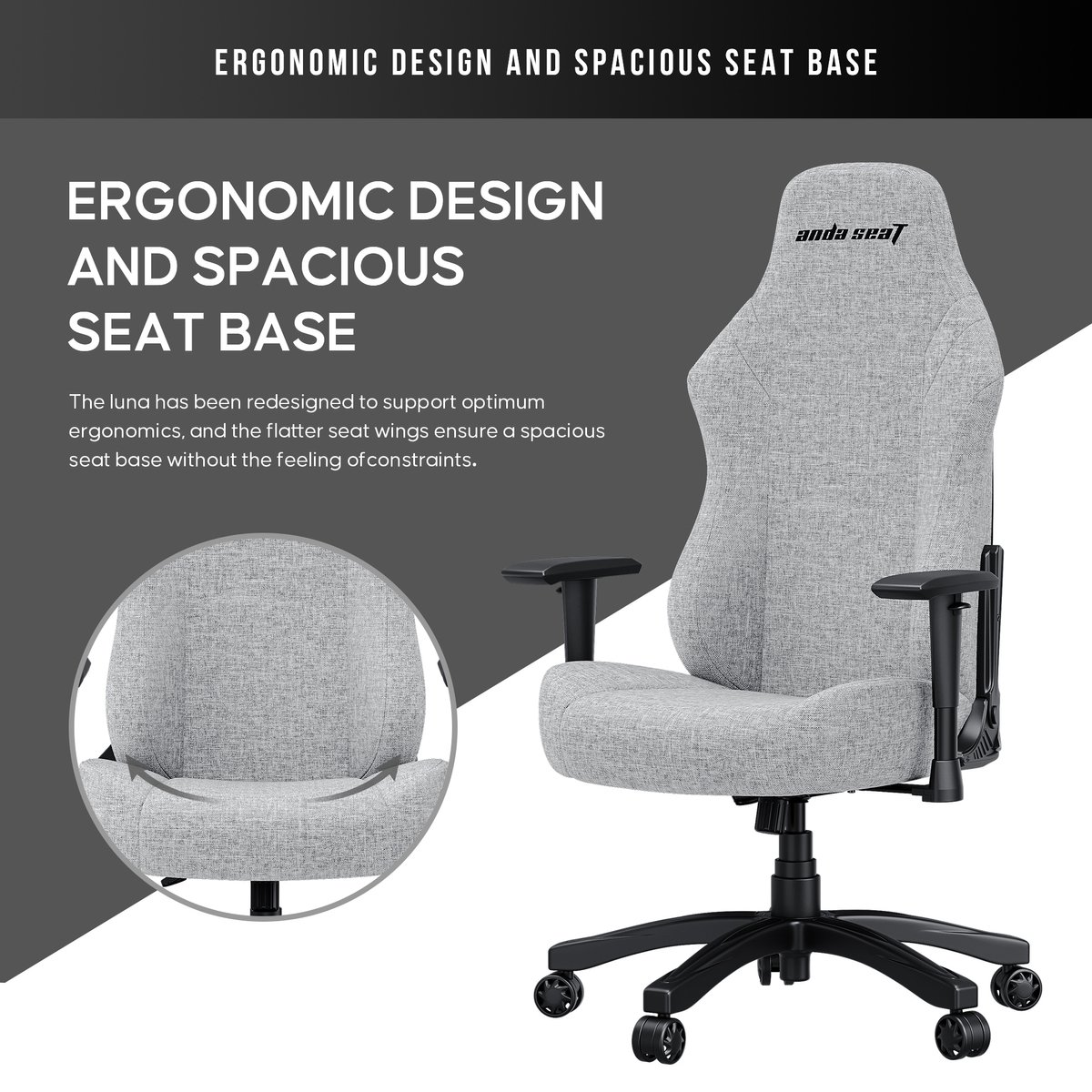 Andaseat Luna Gaming Chair Grijs Ergonomisch Verstelbaar - afbeelding 3