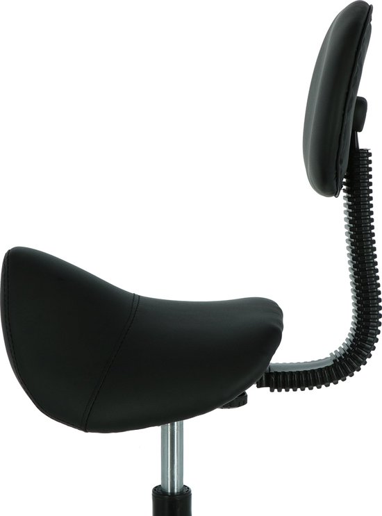 RST Design- Tabouret Selle Zwart - Tabouret de Coiffure - Hauteur Réglable - Chargeable jusqu'à 150 kg - Avec Dossier