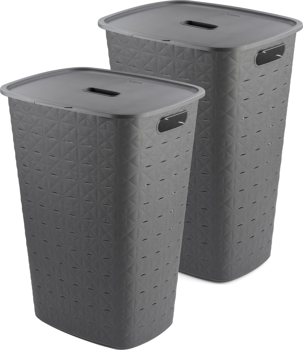 Goedkoopste Curver Softex Wasmand met Deksel 56L - 2 stuks - Antraciet