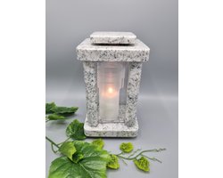 Lantaren - Graniet - Wiskont White - LK - Glazen draai deurtje - Grafdecoratie - Herdenkingslicht