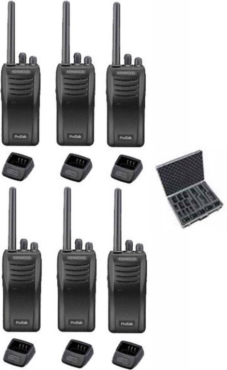 Set van 6 stuks Kenwood TK-3501 PMR446 met tafelladers en koffer