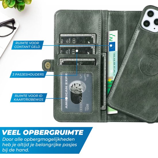 Coque iPhone 15 Pro - Bookcase - Amovible 2 en 1 - Coque arrière - Porte carte - Portefeuille - Simili cuir - Vert