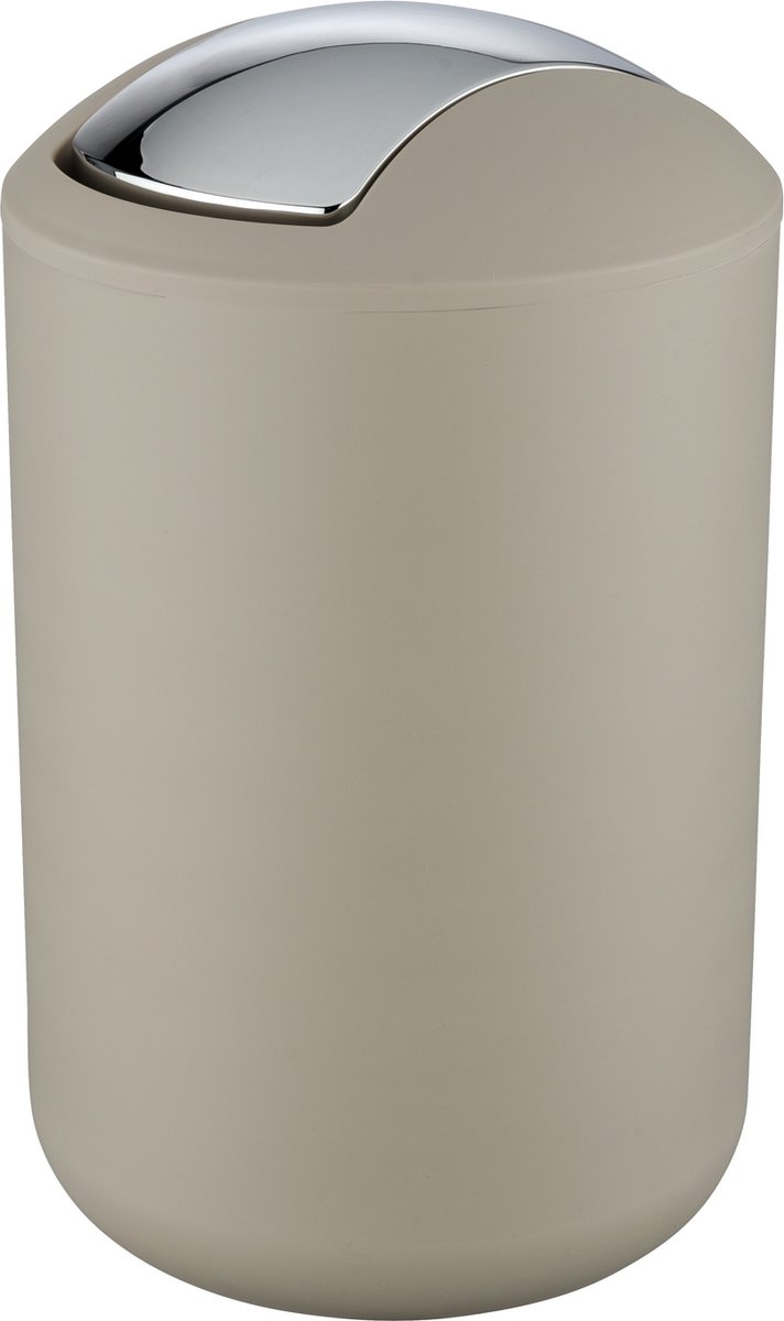 Goedkoopste WENKO Afvalemmer Brasil L 6,5 liter kunststof taupe met swingdeksel - Prullenbak - Vuilbak - Afvalbak