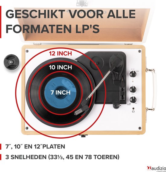 Bluetooth platenspeler met speakers - Audizio RP119 - Model 2025 - Retro platenspeler - Goud/Wit — afbeelding 3
