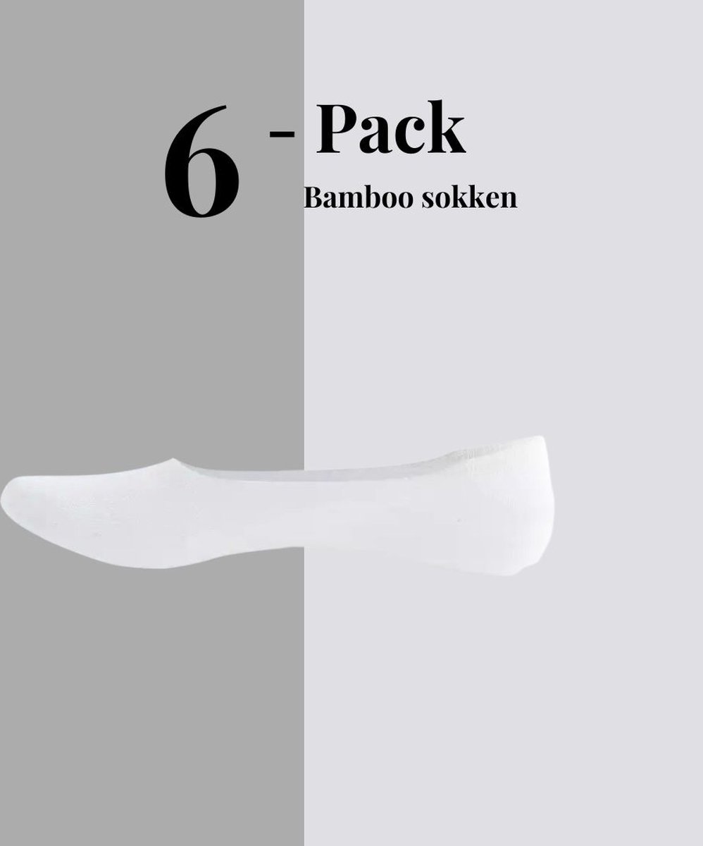 Dames footies - Bamboe - 6 paar - anti-slip hak - Wit - Maat 36-40