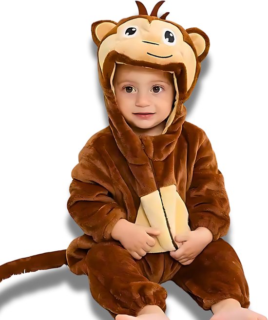 BoefieBoef Aap Dieren Onesie & Pyjama voor Peuters en Kleuters - Kinder Verkleedkleding - Dieren Kostuum Pak - Bruin