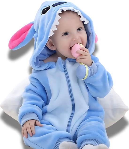 BoefieBoef Stitch Animal Onesie & Pyjama pour bébé et tout-petit et tout-petit jusqu'à 18 mois - Vêtements d'habillage pour enfants - Costume d'animal - Bleu chauve-souris