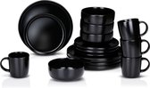 alpina Service de Vaisselle 16 Pièces - Service d'Assiettes 4 Personnes - Services de table en Faïence - Assiettes à petit-déjeuner, Assiettes plates, Bols et tasses - Passe au micro-ondes et au lave-vaisselle - Zwart