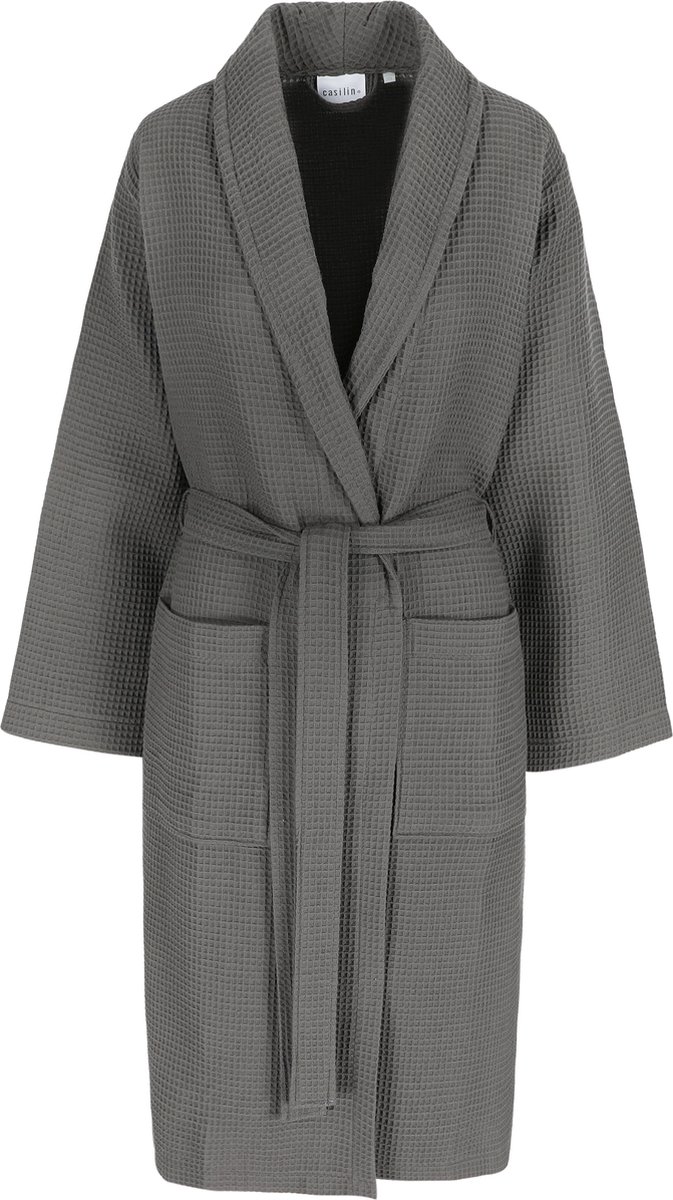 Casilin - Badjas voor Dames en Heren - Maat S - Sauna Wafelbadjas Voor Volwassen - Met riem - Katoen - Absorberend - Wasmachinebestendig - Grijs