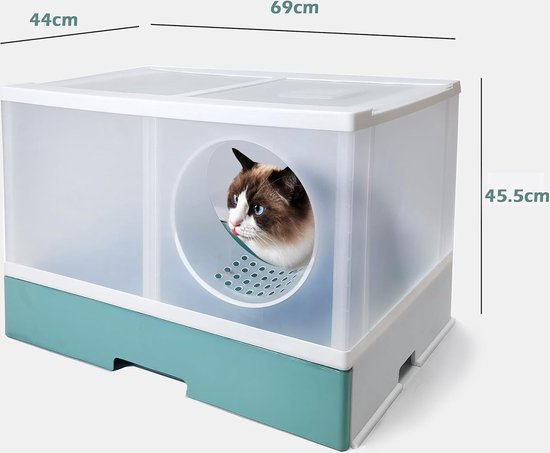 Pawsayes Cat Litter Box with Lid for Medium and Small Cats, Foldable Cat Litter Box with Tray and Spoon