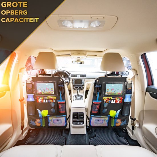Toivo Set van 2 Autostoel Organizer - Zwart - Tablet Houder - Auto-Organizer - Waterafstotend - Oxford Materiaal - Car