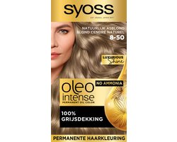 Syoss Oleo Intense 8-50 Haarverf - Natuurlijk Asblond - Permanente Haarkleuring - Ammoniakvrij - Met Voedende Oliën - 100% Grijsdekking - Langdurige Kleur - 1 stuk