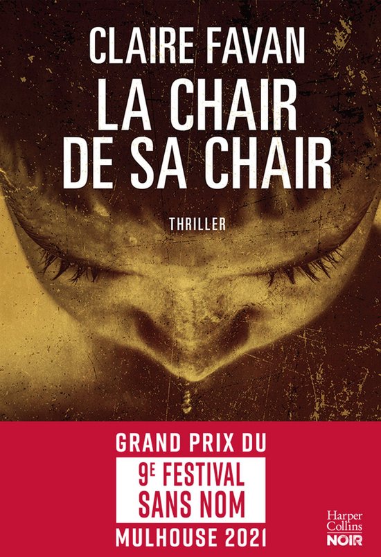 Couverture de livre avec le texte 'CLAIRE FAVAN LA CHAIR DE SA CHAIR THRILLER'. Image floue d'un visage. Texte 'GRAND PRIX DU 9E FESTIVAL SANS NOM MULHOUSE 2021'.