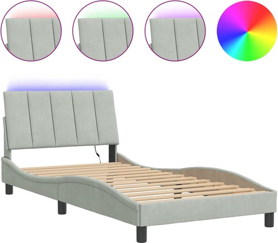 vidaXL - Bedframe - met - LED-verlichting - fluweel - lichtgrijs - 100x200 - cm