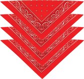 Bandana - 4x - rood - boeren zakdoek - dames/heren - driehoek - cowboy verkleedkleding