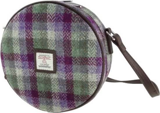 Schoudertas Bannock Paars met Groen Klein Geblokt - Rond - Ritssluiting - Harris Tweed - Glen Appin of Scotland