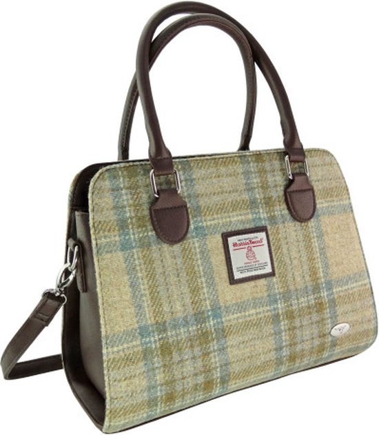 Handtas Findhorn Beige Stewart en zacht Groen - Stevig - Draagband - Harris Tweed - Glen Appin of Scotland