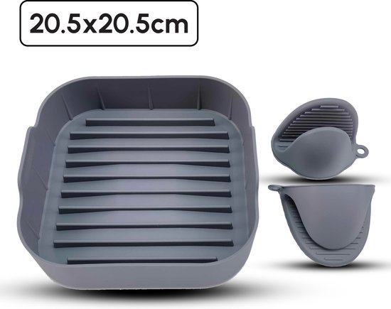 Foto: Bodo airfryer accesoires airfryer bakje siliconen airfryer mandje herbruikbaar opvang bakje 20 5 x20 5 cm geschikt voor airfryer xxl set wanten bakvorm grijs frituren bakpapier heteluchtfriteuse alternatief wegwerpbakjes