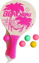 Summertime Beachball set - hout - roze - strand sport speelset - met 5x balletjes