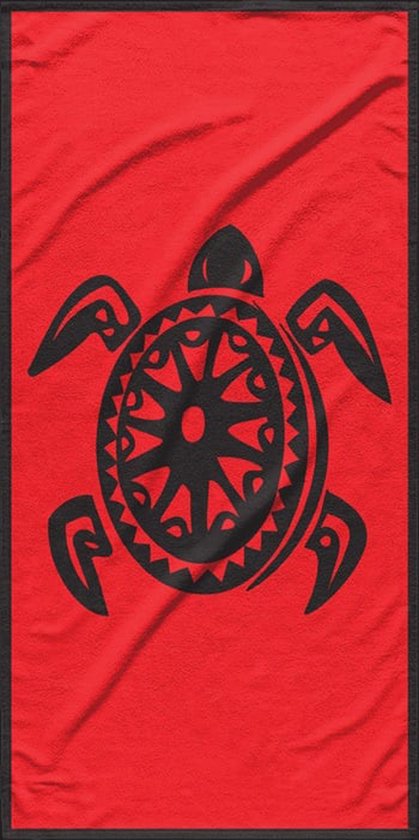 Strand/badlaken voor kinderen - schildpad - rood/zwart - 75 x 150 cm - microvezel