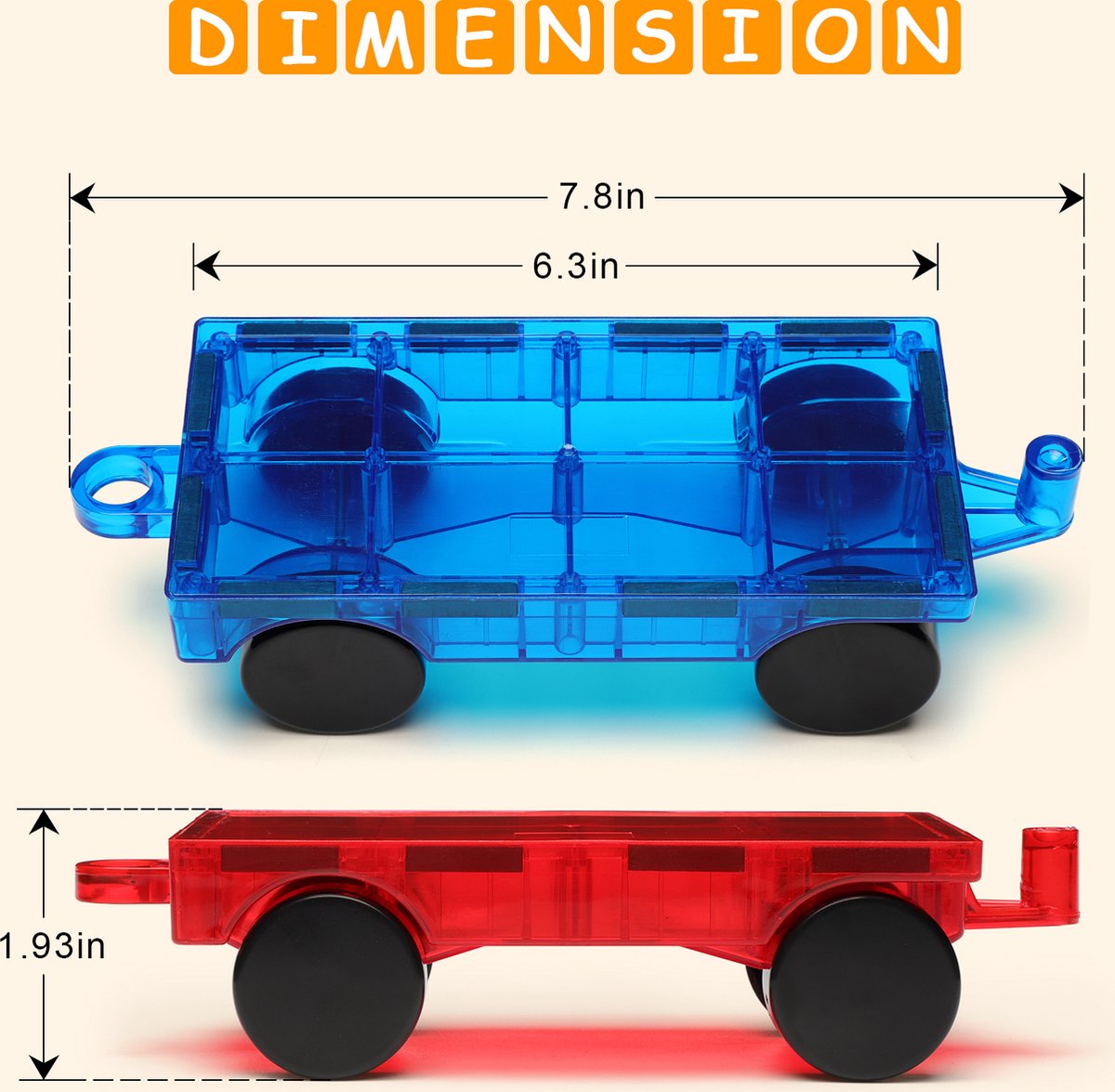 Magnetische tegels - 2 treindelen - auto - combineren mogelijk - Gemmicc - magnetic tiles - montessori - magnetic toys - magnetisch speelgoed - bouw je eigen magna wereld - Magneet speelgoed — afbeelding 6