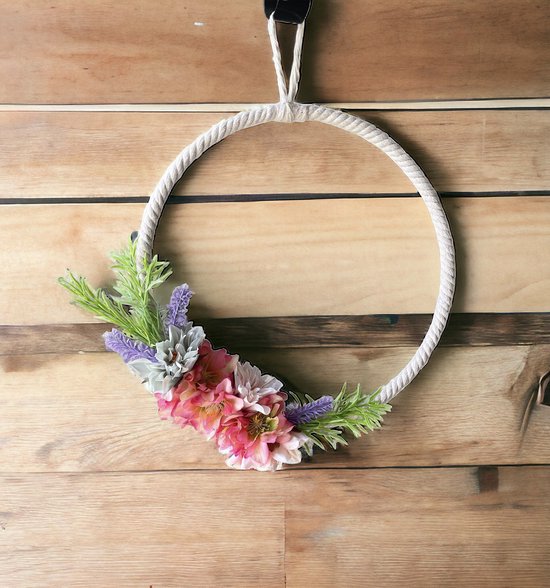 Deurkrans voordeur decor - vier seizoenen voordeur krans voor binnen buiten, bloemen bloemen deur krans voor bruiloft verjaardag woonkamer decor (roze witte rozen, 40 cm