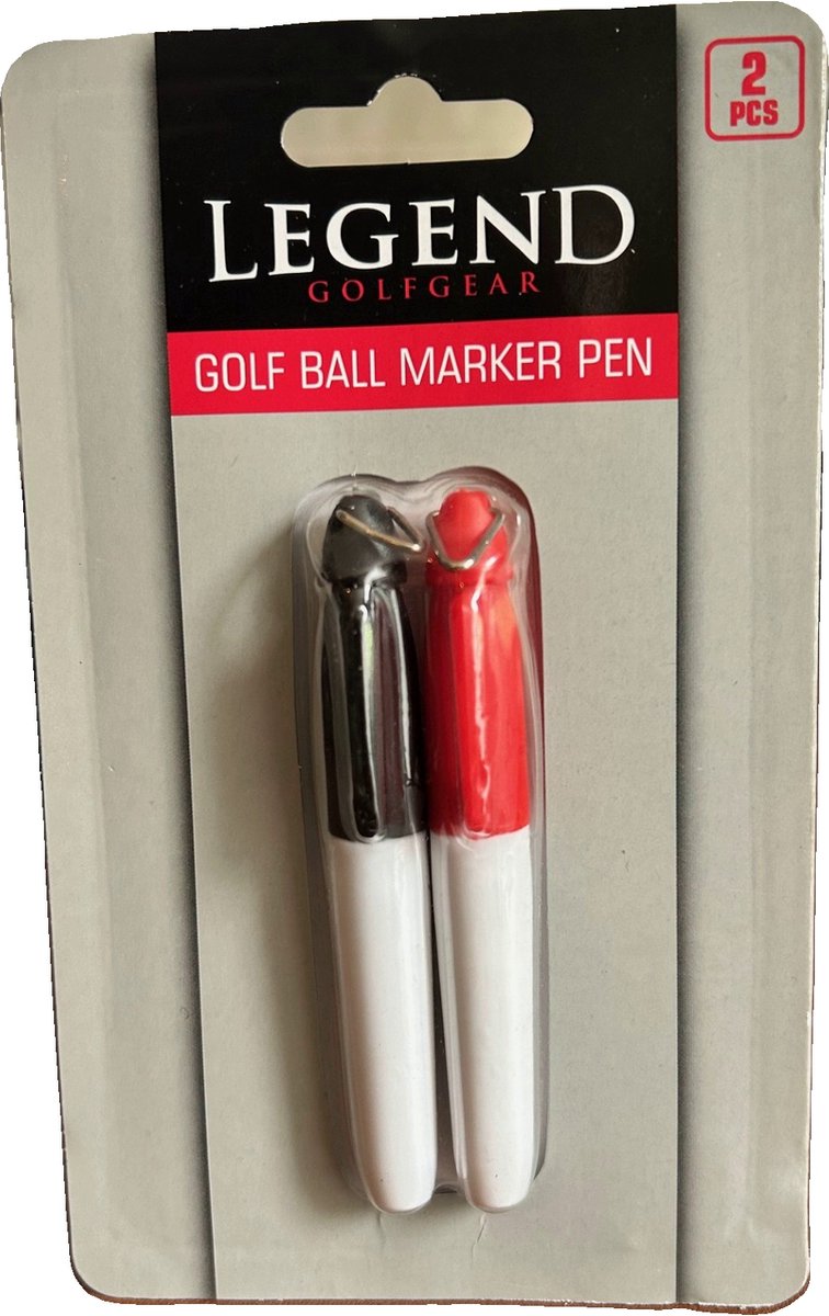 Golfpresentjes – Golfbalmarker - 2 GOLF MARKER PENNEN - Rood Zwart - Snel droog - Golf marker - Golfbal marker - el - Balmarker - Golf accessoires - Golftrainingsmateriaal - Training - Sport - Cadeau - Marker - Stempel - Bal - Trainingsmaterialen