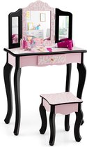 SureDeal® - Make-Up tafel - Kinderen - Kaptafel - Met Krukje - 2-In-1 - Bureau - Spiegels - Roze - Luipaard - 60x27,5x97,5 cm - Speelgoed - Meisje