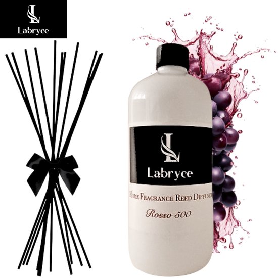Labryce® 500 ml Exclusieve Home Fragrance Navulling Rosso 500 - 8 Stuks Rotan Stokjes 35 cm