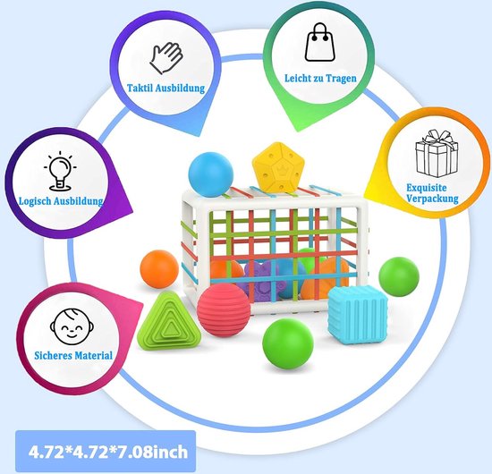 Yeahbo Baby Sensory Toys 6-12 Months Rolling Ball Shape Sorters Cube, Montessori Toys for 1 Year Old, Baby Early Development and Activity Toys for Boys Girls