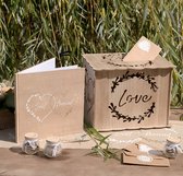2-delige set met moneybox en gastenboek Natural hout en jute - enveloppendoos - moneybox - gastenboek hout - natural - trouwen - huwelijk