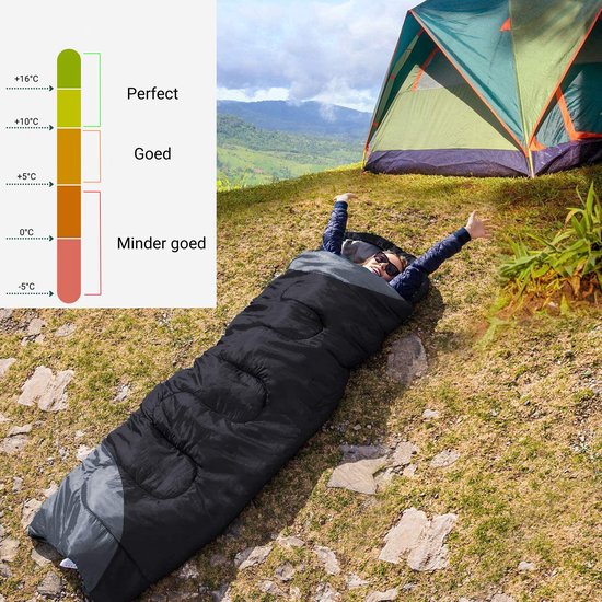 Kanyon Premium XL Slaapzak - Slaapzakken Volwassenen - Mummy Slaapzak - ca. 220 x 80 cm - 1.6kg - Zwart/Grijs - Comfortzone: 5 tot 16 graden - incl. Draagtas — afbeelding 5