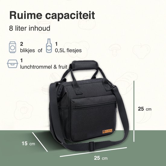 ForDig Koeltas - Lunchtas Volwassenen - 4 laags geïsoleerd - 8 Liter - Zwart van Ford — afbeelding 3