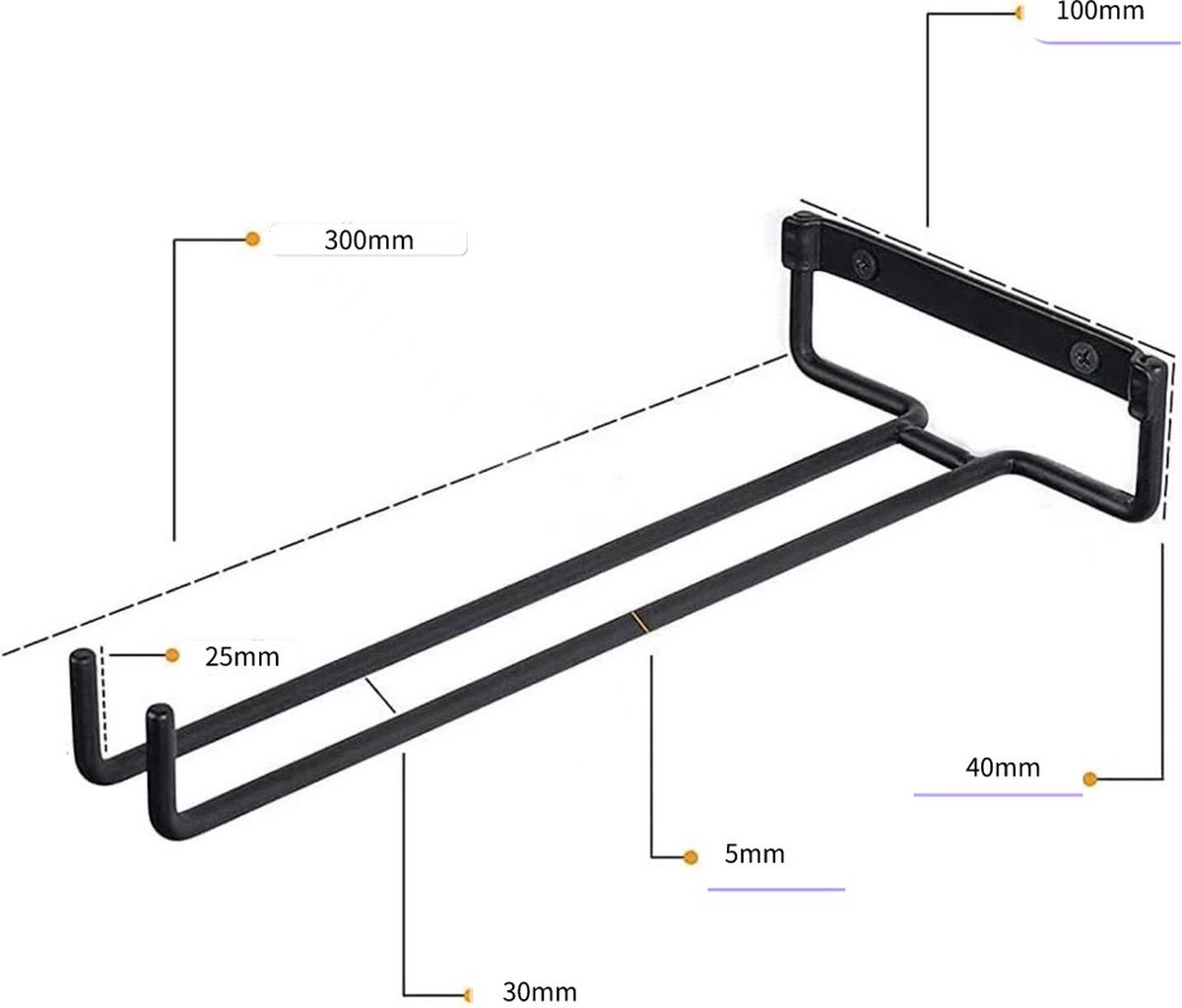 Wijnglazenhouder - 4 stuks - Wijnglazenrek - Ophangrek Wijnglazen - Glazenrek - aan de muur - Wijnrek 4 Flessen - Wijn Accessoires - Wijnrek Hangend - voor Muur en Wand - Wijnrek Hangend van Metaal — cadeau in Wonen & Interieur - foto 3