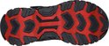 Zwarte sneakerzool met opvallend rood en zwart profiel.