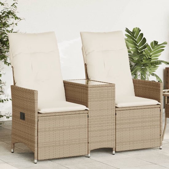 vidaXL-Tuinbank-2-zits-verstelbaar-met-tafel-poly-rattan-beige