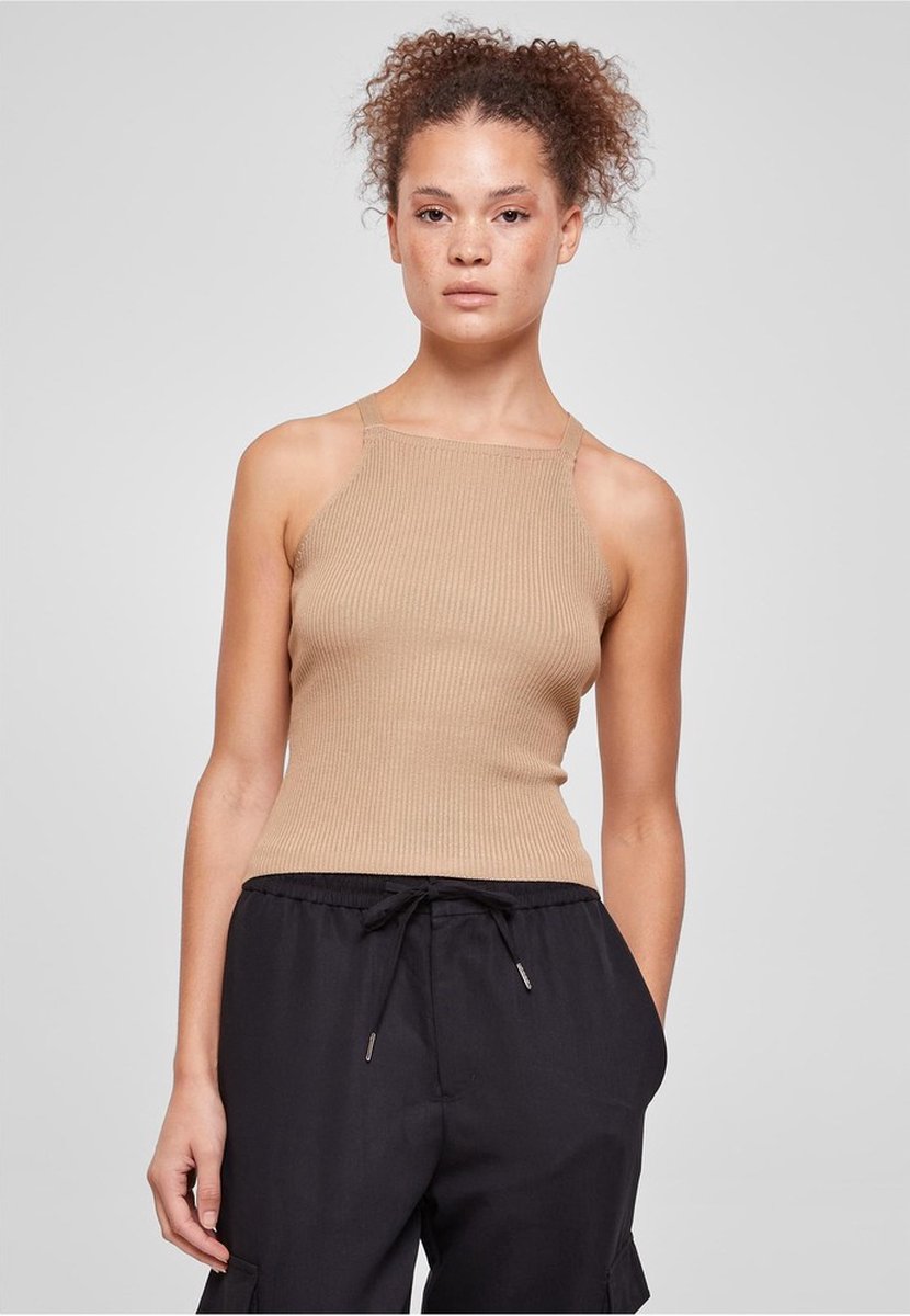Urban Classics Damen Ladies Rib Knit Crossed Back Top Unionbeige-M