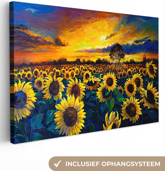 Foto: Canvas schilderij zonnebloemen veld 120x80 kamer decoratie accessoires kleurrijk kunst schilderijen woonkamer wanddecoratie slaapkamer muurdecoratie keuken wanddoek interieur binnen woondecoratie huis woonaccessoires