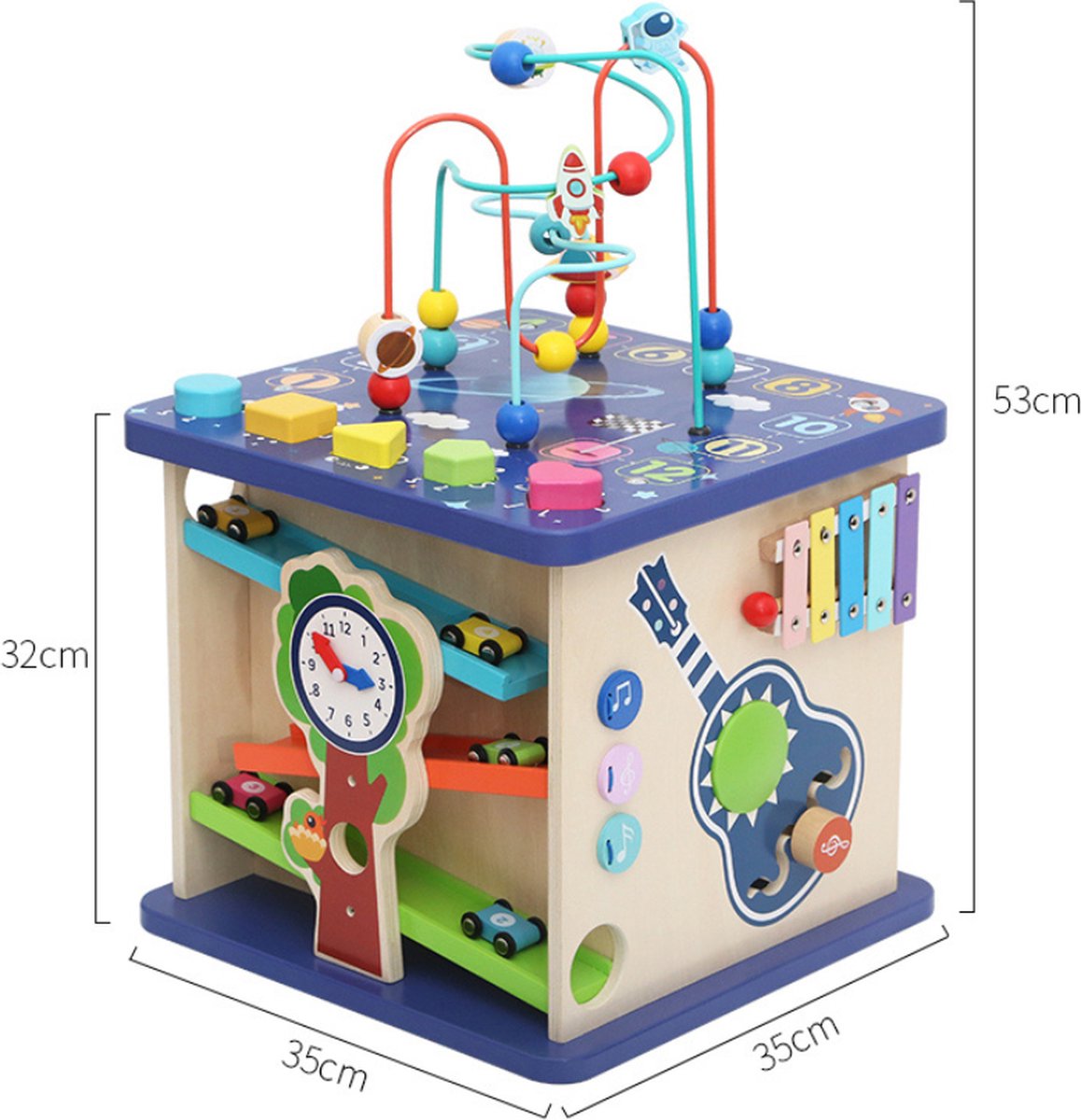 Buxibo Montessori Activiteitenkubus Busy Board Stimulatie voor Peuter Ontwikkelling Intelligentie Interactieve Speelhuis voor Vaardigheden en Moto