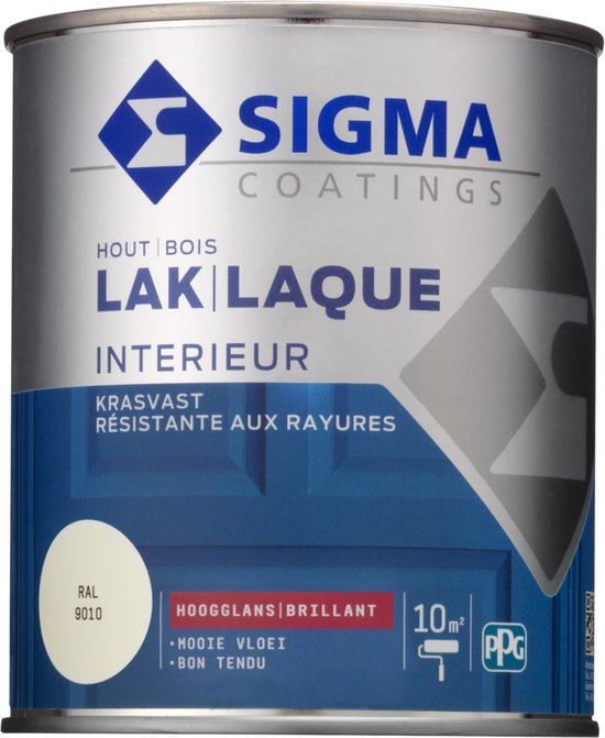Sigma Houtlak Interieur Glans - Kras- & Slijtvast - Droog na 1 uur - Geurarm - RAL 9010 - Wit - 0.75L