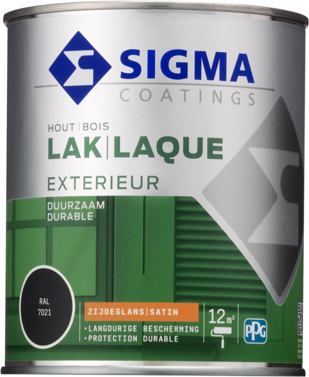 Sigma Houtlak Exterieur Zijdeglans - Glansbehoud - Droog na 1,5 uur - RAL 7021 - Grijs - 0.75L