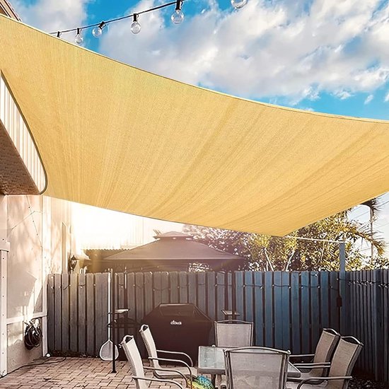 Zonnezeil Rechthoekig 2.6 x 3.4 m Uv-Bescherming 95% Schaduwdoek Voor Tuin Inclusief Bevestigingsmateriaal Voor Balkon Buitenruimte, Zand geel