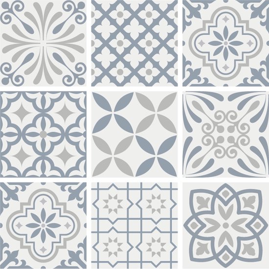 Set van 9 tegelstickers vloer vintage 20 x 20 cm - vloertegelstickers - anti-slip en anti-kras - peel and stick - plakfolie - voor badkamer en toilet - zelfklevend