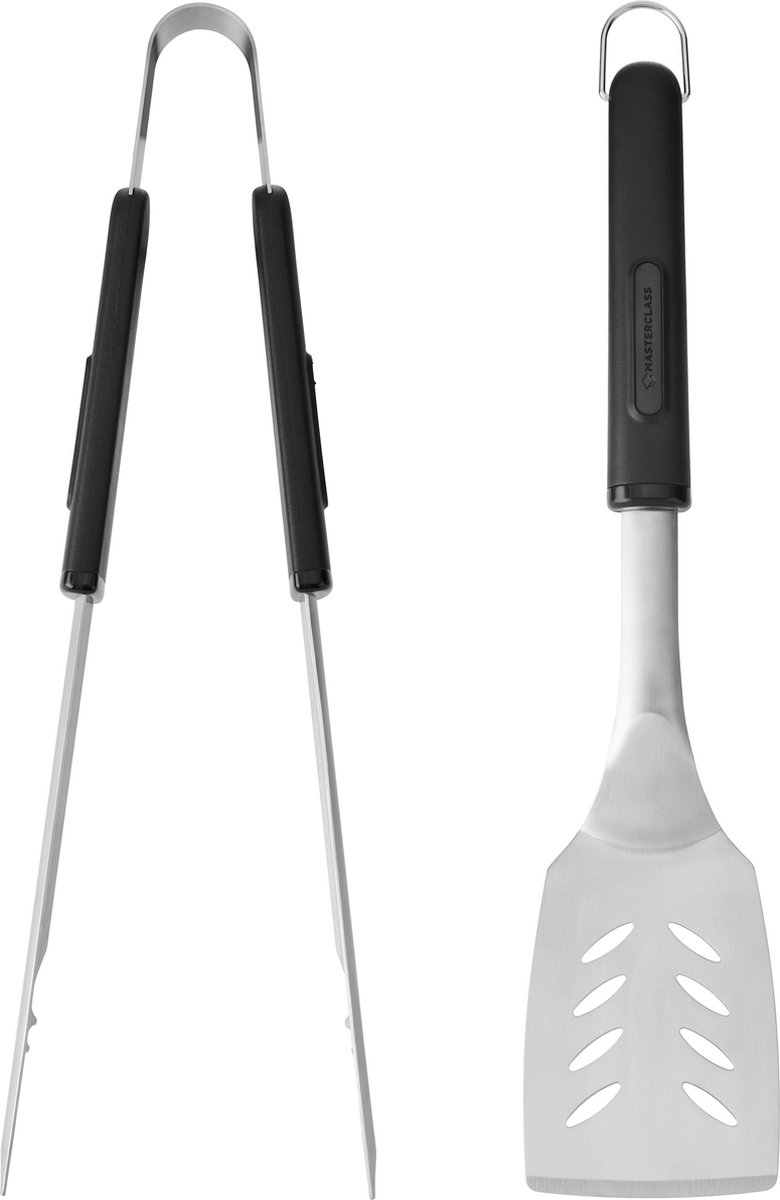MasterClass Barbecue Tongs & Turner, Set van 2 Roestvrijstalen Keukengerei met Lange Hittebestendige Handgrepen voor Buiten Grillen