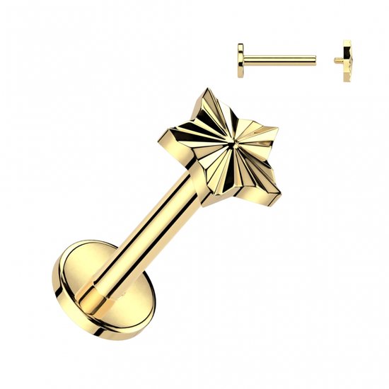 Intern Geschroefde Titanium Labret Staafje met Bloemetjes Basis - Goud