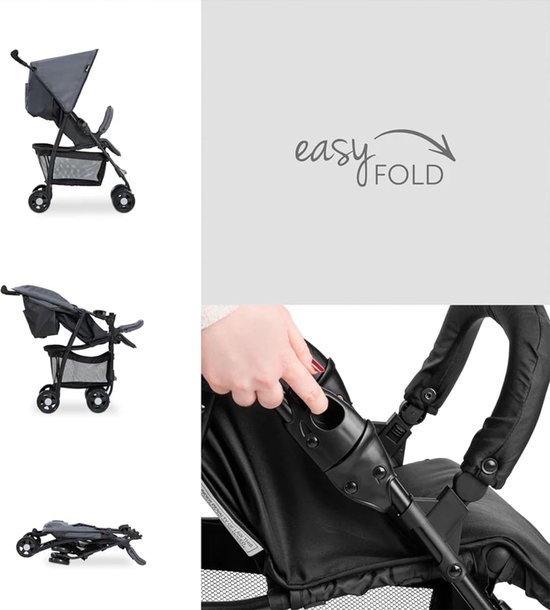 Sport Lichte Buggy, Tot 15 kg, Met Ligfunctie, Klein Inklapbaar, Zonnekap, Grote Mand, Grijs — afbeelding 3