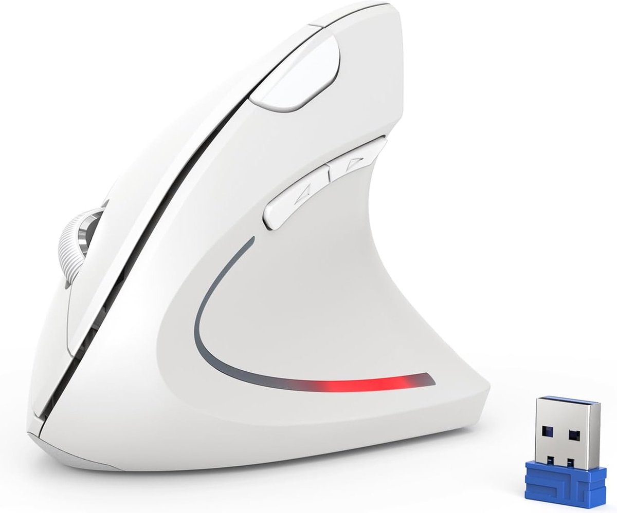 StayPowered Draadloze Verticale Ergonomische Muis - Ultiem Comfort en Precisie - Ergonomisch Ontwerp - Instelbare DPI - Draadloze Vrijheid - Geluidsreductie - Extra Knoppen - Voor Windows en Mac OS - Wit - Levering Sneller dan Aangegeven!